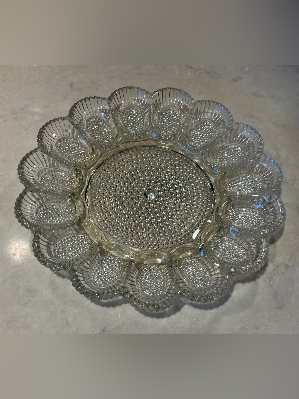 Vintage hobnail clear Glass Deviled Egg Platter - Decorative Serving Tray